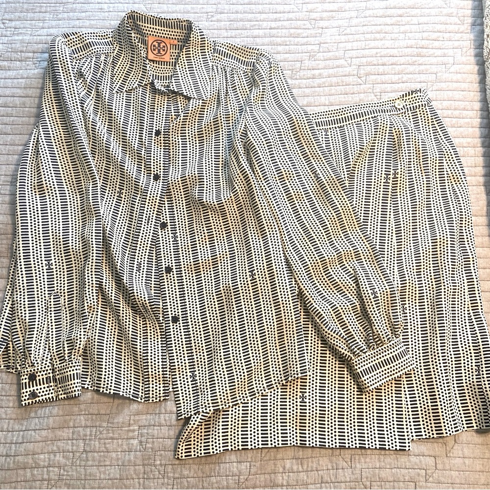 Tory Burch 100% silk blouse and skirt , size 2